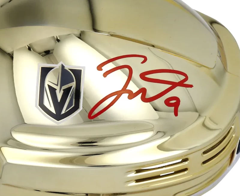 Fanatics Jack Eichel Vegas Golden Knights Autographed Gold Chrome Mini Helmet 4 Fanatics Jack Eichel Vegas Golden Knights Autographed Gold Chrome Mini Helmet - Image 2