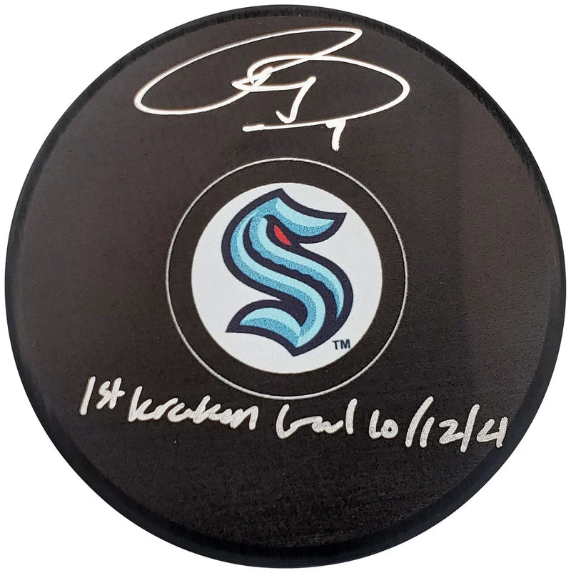 Ryan Donato Autographed Official Seattle Kraken Logo Hockey Puck W/ "First Kraken Goal 10/12/21" Inscription Fanatics 3 Ryan Donato Autographed Official Seattle Kraken Logo Hockey Puck W/ "First Kraken Goal 10/12/21" Inscription Fanatics