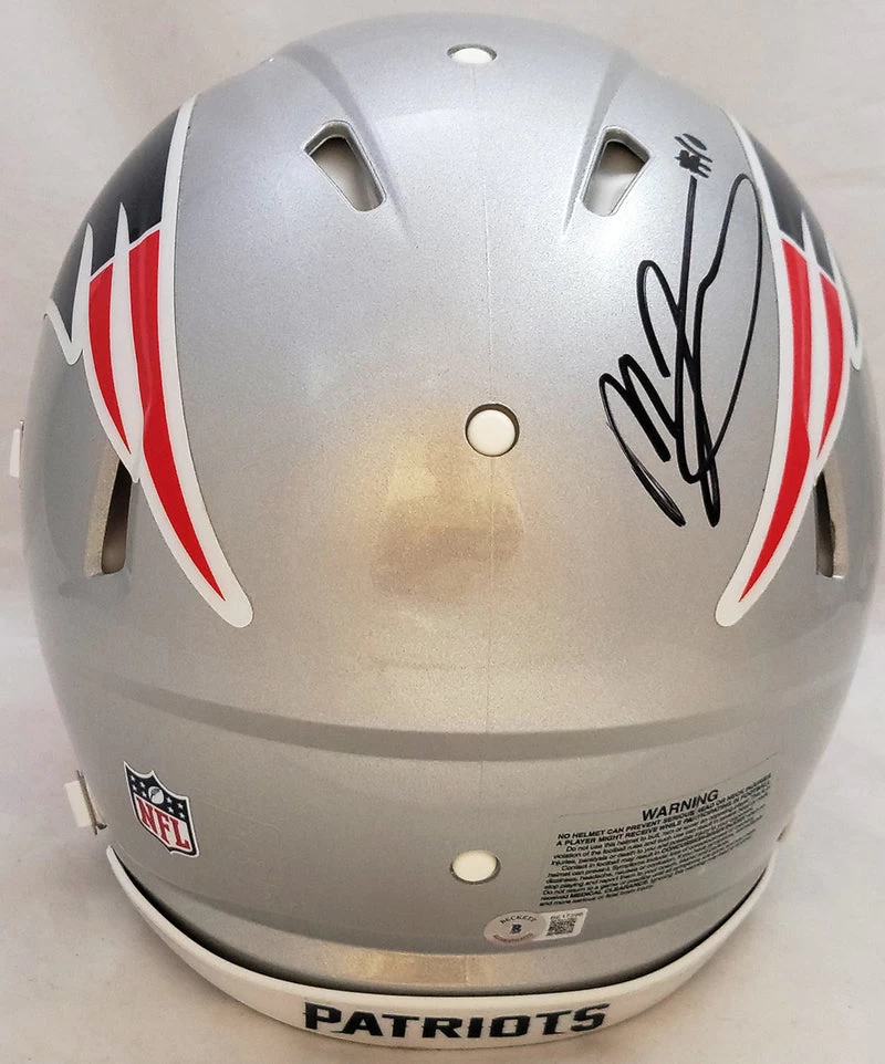 Mac Jones Autographed New England Patriots Silver Full Size Authentic NFL Speed Helmet Beckett 5 Mac Jones Autographed New England Patriots Silver Full Size Authentic NFL Speed Helmet Beckett - Image 3
