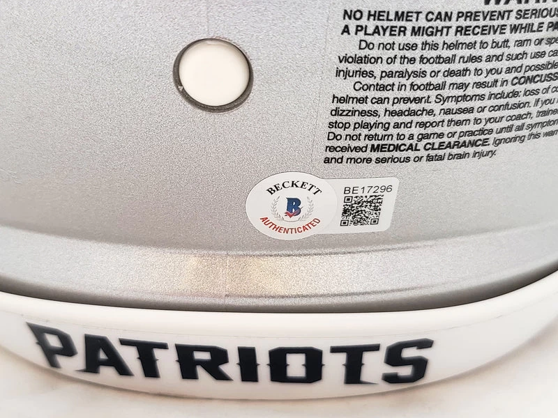 Mac Jones Autographed New England Patriots Silver Full Size Authentic NFL Speed Helmet Beckett 6 Mac Jones Autographed New England Patriots Silver Full Size Authentic NFL Speed Helmet Beckett - Image 4