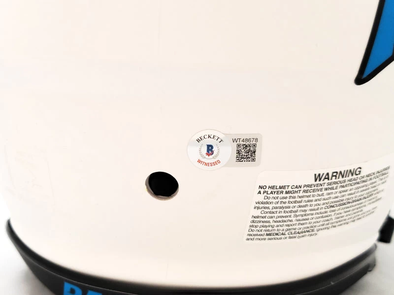 Christian McCaffrey Autographed Carolina Panthers Lunar Eclipse White Full Size Authentic NFL Speed Helmet Beckett 6 Christian McCaffrey Autographed Carolina Panthers Lunar Eclipse White Full Size Authentic NFL Speed Helmet Beckett - Image 4