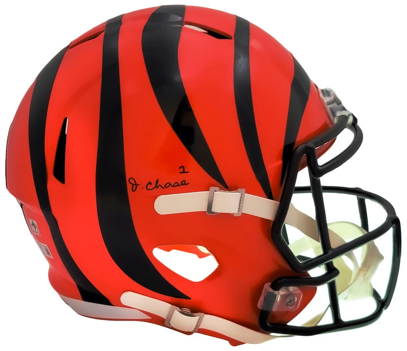 Ja'Marr Chase Autographed Cincinnati Bengals Orange Full Size Speed Helmet Beckett