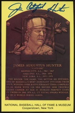 Jim Catfish Hunter Baseball HOF Plaque Postcard JSA