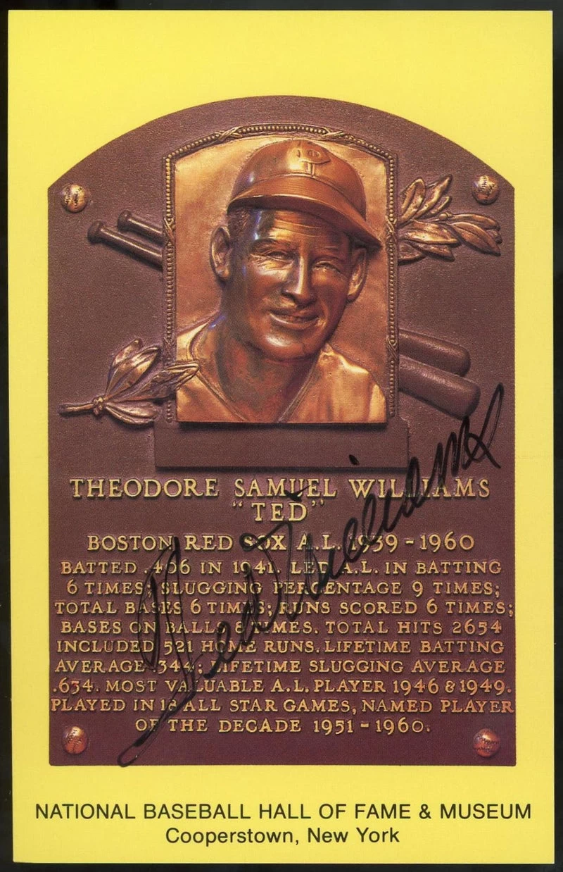 Ted Williams Autographed Baseball HOF Plaque Postcard JSA 3 Ted Williams Autographed Baseball HOF Plaque Postcard JSA