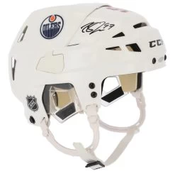 Connor McDavid Edmonton Oilers Autographed White CCM Game-Model Helmet UD
