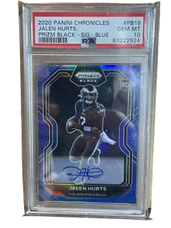 2020 NFL Panini Chronicles Jalen Hurts Rookie Prizm Black Sig Blue PB-19 /25 PSA 10
