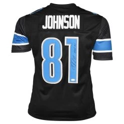 Calvin Johnson Autographed Detroit Lions Black Football NFL Jersey With HOF 21 Inscription JSA