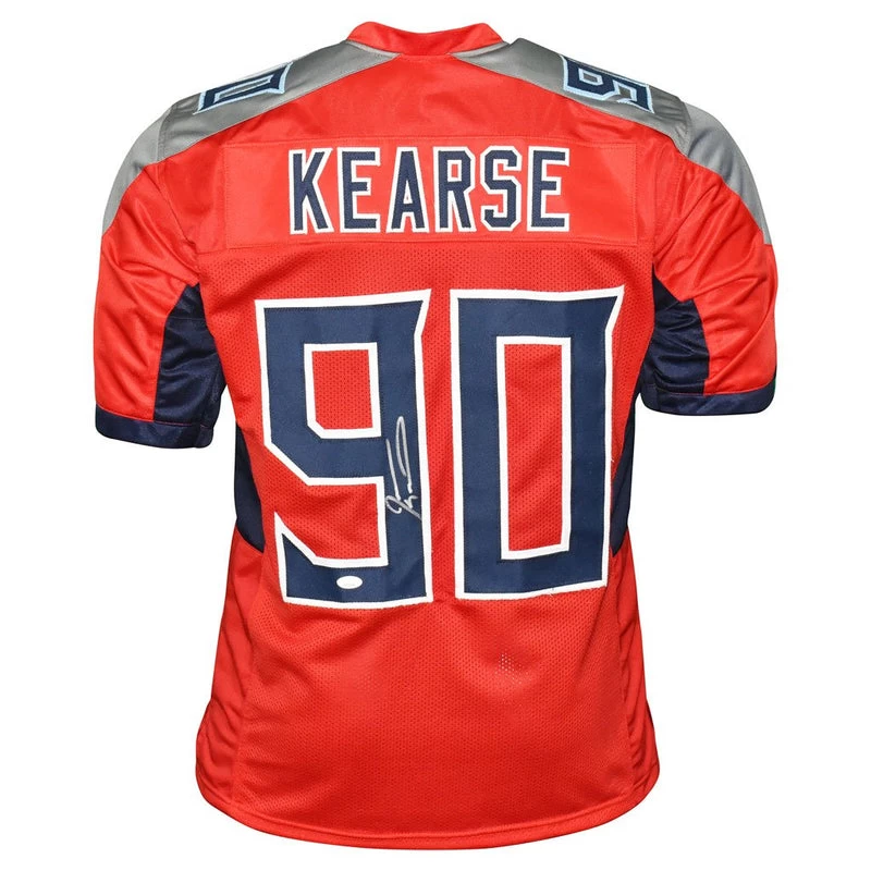 Jevon Kearse Autographed Tennessee Titans Inverted Legend Football NFL Jersey JSA 3 Jevon Kearse Autographed Tennessee Titans Inverted Legend Football NFL Jersey JSA