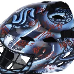 Fanatics Seattle Kraken Autographed Replica Full-Size Goalie Mask With 24 Signatures - Limited Edition Of 32 -Signature Souvenir Shop le5 400x@2x