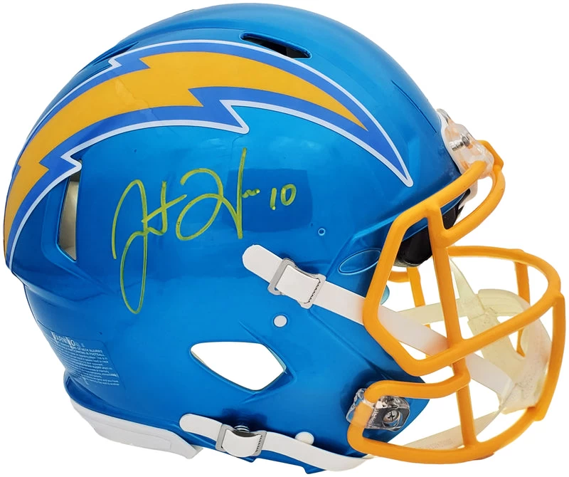 Justin Herbert Autographed Los Angeles Chargers Flash Blue Full Size Authentic NFL Helmet Beckett