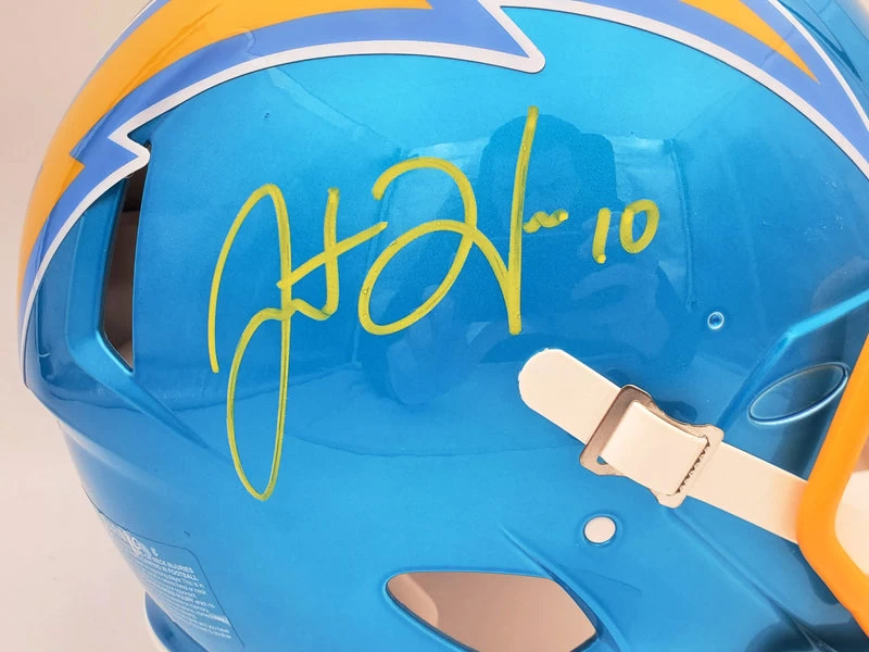 Justin Herbert Autographed Los Angeles Chargers Flash Blue Full Size Authentic NFL Helmet Beckett 4 Justin Herbert Autographed Los Angeles Chargers Flash Blue Full Size Authentic NFL Helmet Beckett - Image 2