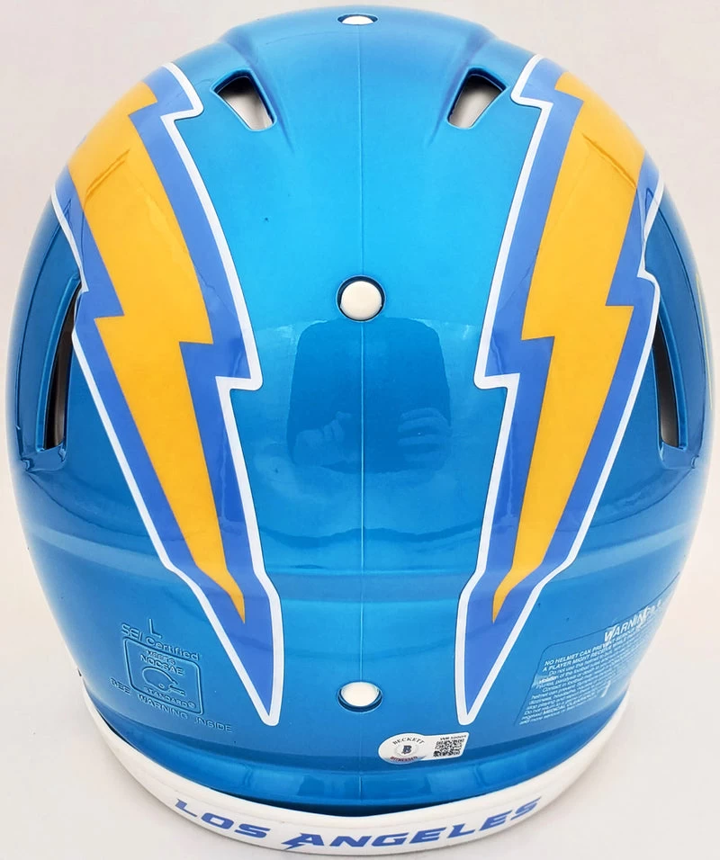 Justin Herbert Autographed Los Angeles Chargers Flash Blue Full Size Authentic NFL Helmet Beckett 5 Justin Herbert Autographed Los Angeles Chargers Flash Blue Full Size Authentic NFL Helmet Beckett - Image 3