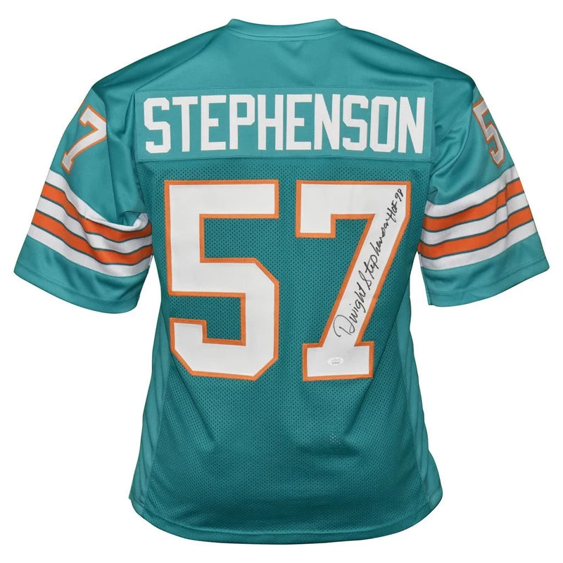 Dwight Stephenson Autographed Miami Dolphins Football NFL Jersey With HOF 98 Inscription JSA 3 Dwight Stephenson Autographed Miami Dolphins Football NFL Jersey With HOF 98 Inscription JSA