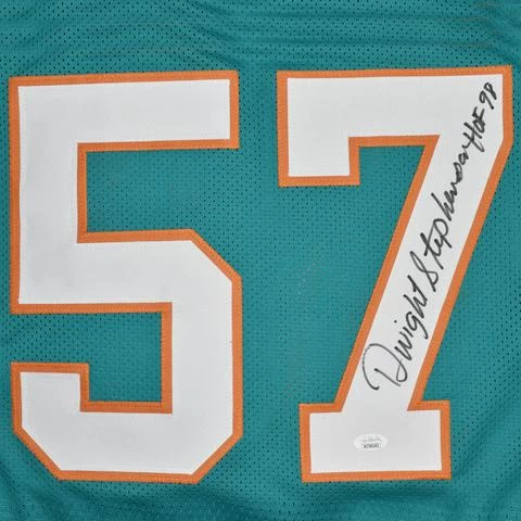 Dwight Stephenson Autographed Miami Dolphins Football NFL Jersey With HOF 98 Inscription JSA 4 Dwight Stephenson Autographed Miami Dolphins Football NFL Jersey With HOF 98 Inscription JSA - Image 2